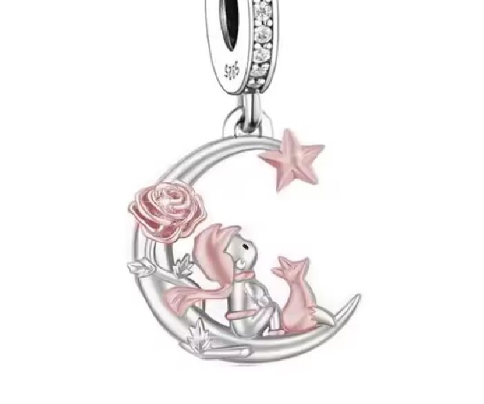 Zilveren bedel voor je bedelarmband Rose bedel maan, vos.